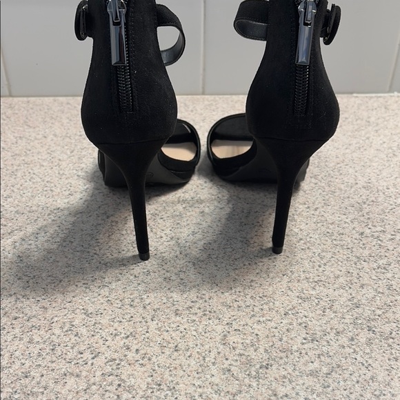 Kelly & Katie Black Suede Heels with Ankle Strap - Picture 4 of 7